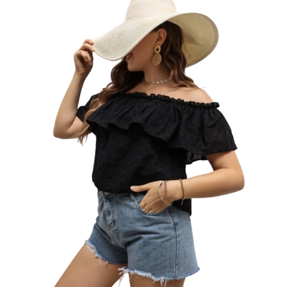 Plus Eyelet Embroidered Bardot Top